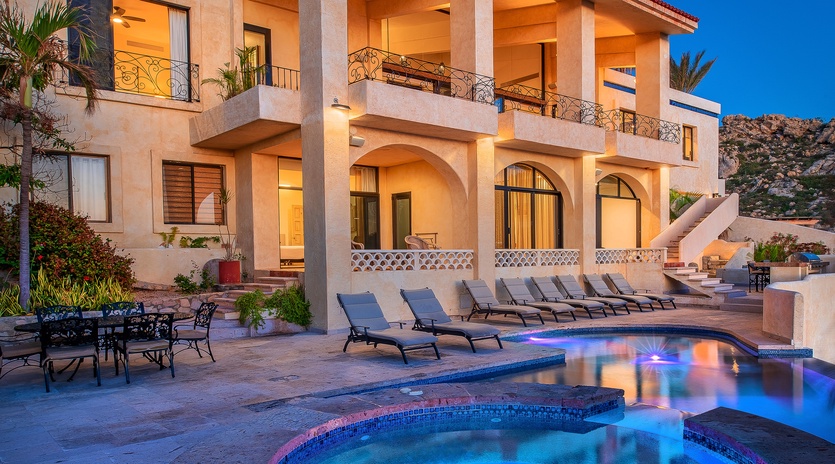 Poolside view of villa's exterior