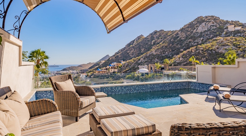 Poolside patio with Cabo ocean view