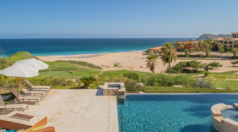 Lounge poolside with beach view