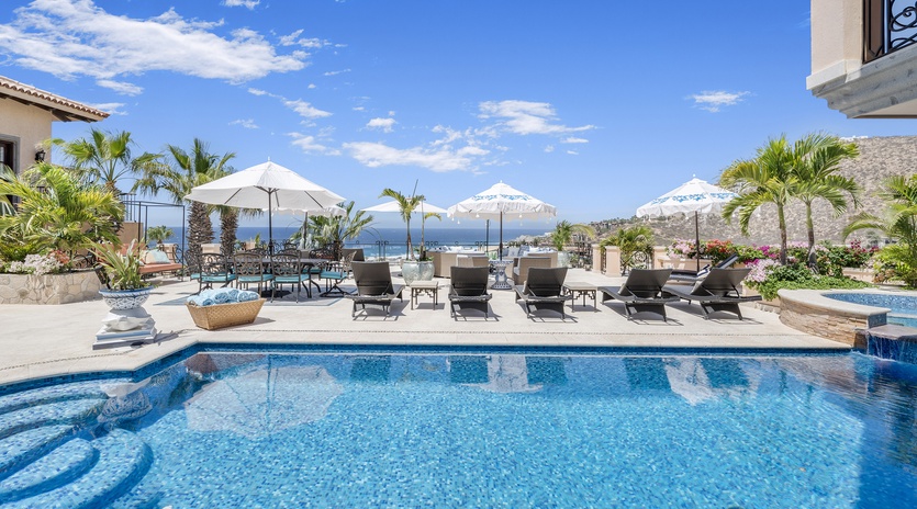 Poolside patio with gorgeous ocean views