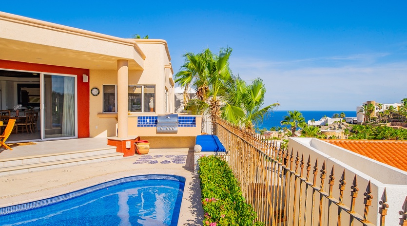 Poolside patio with ocean view