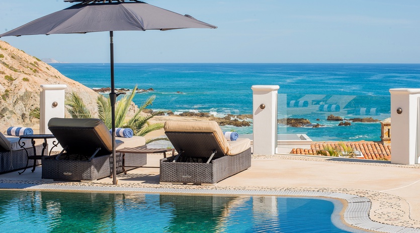 Poolside patio with gorgeous ocean views