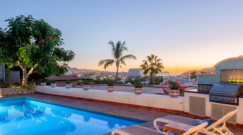 Poolside during sunset