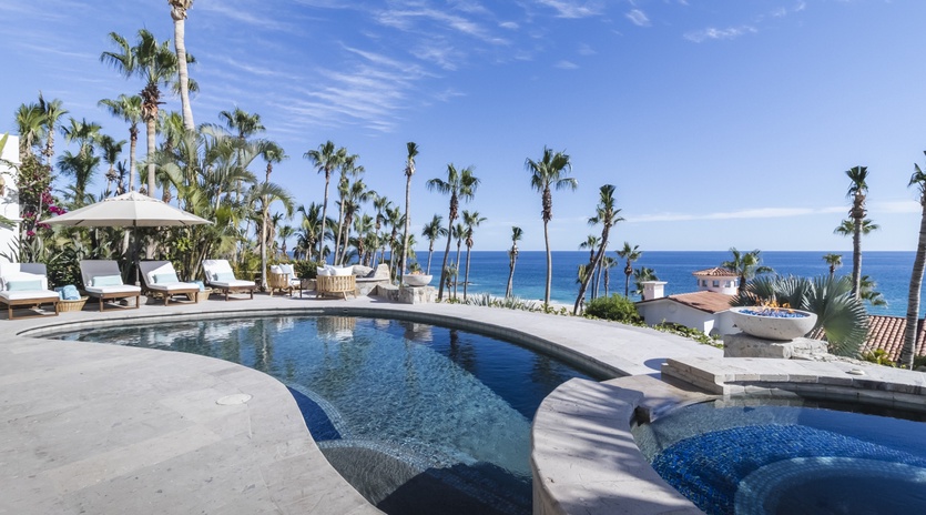 Poolside patio with ocean views