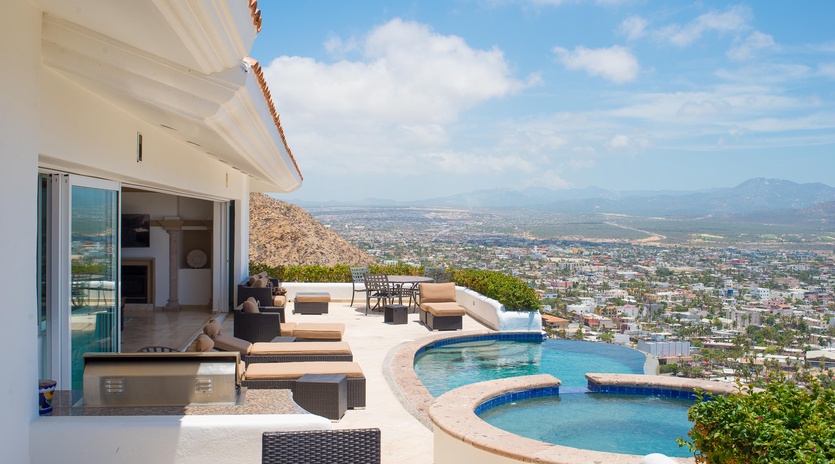 Note the sliding wall that opens to view and pool
