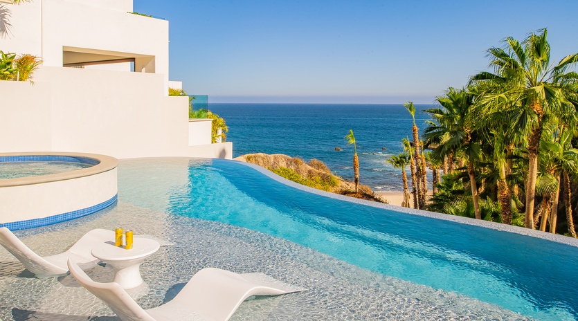Poolside patio with ocean view