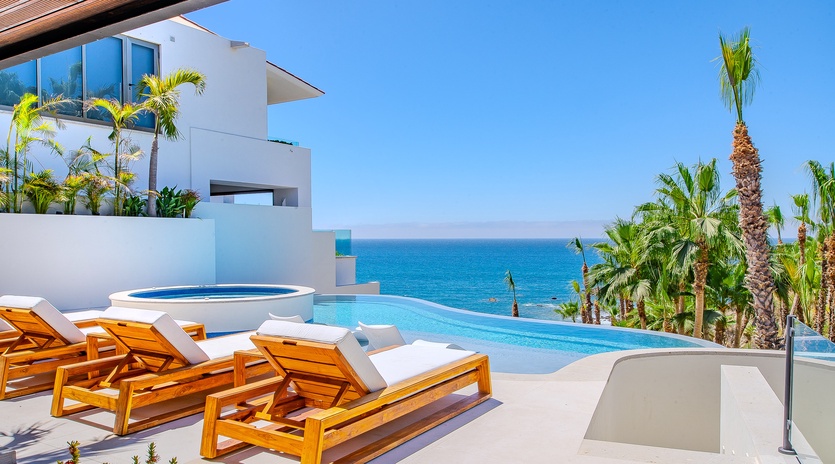 Poolside patio with ocean views