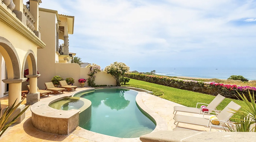 Poolside patio with ocean views