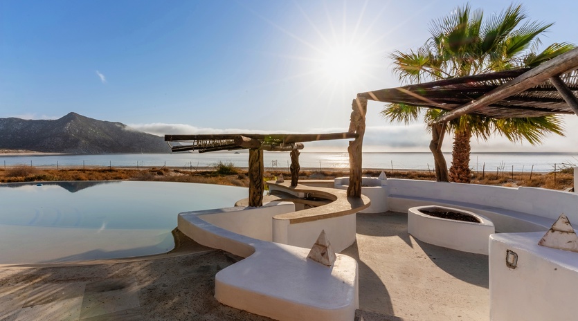 Poolside patio with ocean views