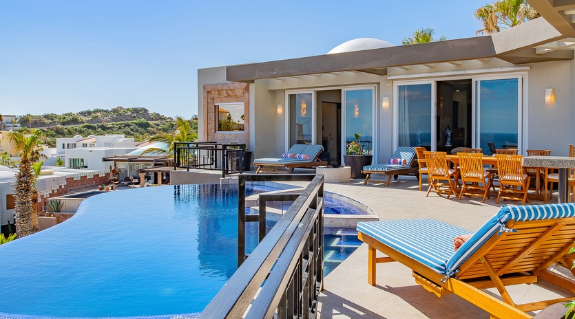 Poolside view of villa