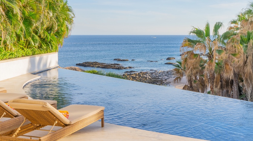 Poolside with beachfront views