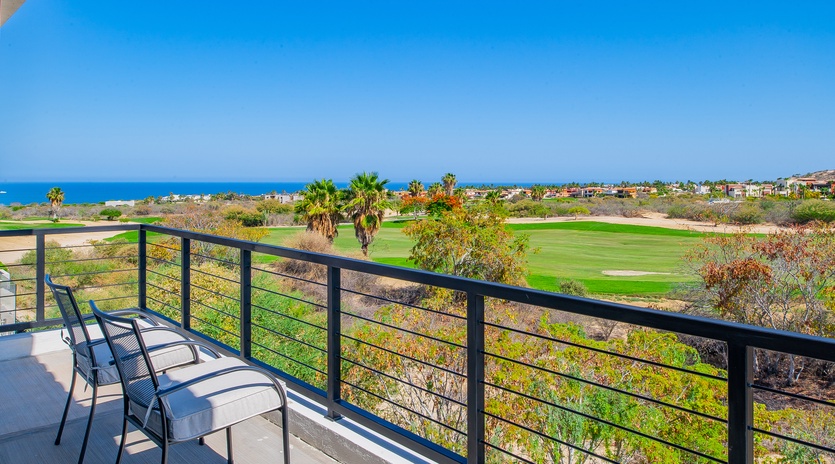 Terrace overlooking golf course and ocean view