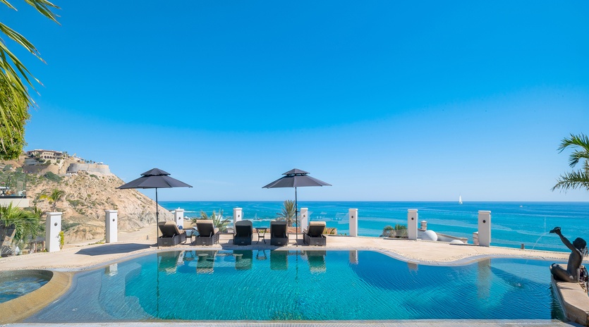 Poolside patio with gorgeous ocean views