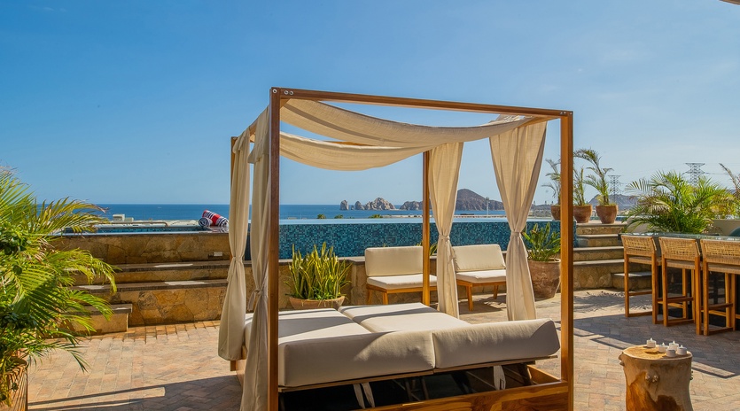 Canopy bed with an ocean view