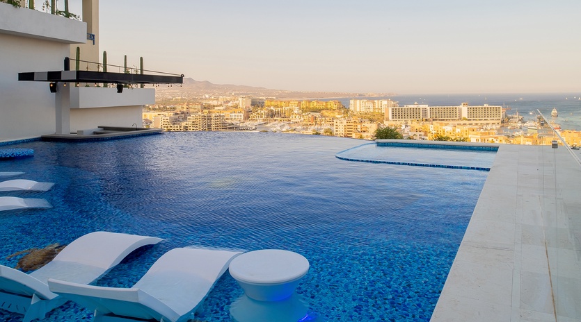 Relax with the lounge chairs in the pool