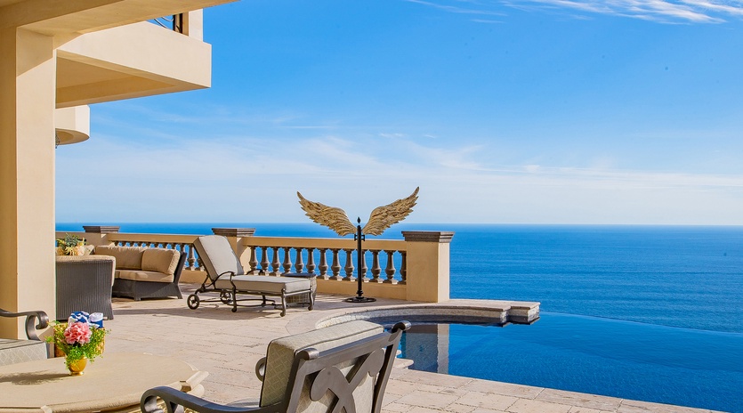 Poolside patio with ocean views