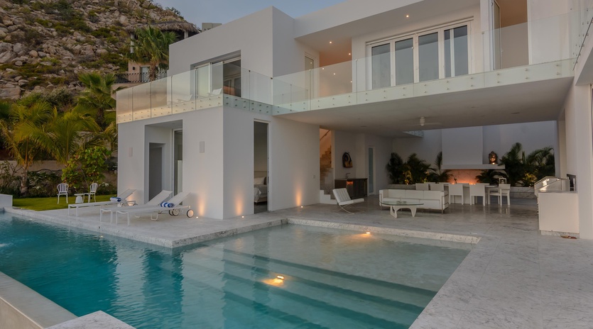 Villa exterior during sunset
