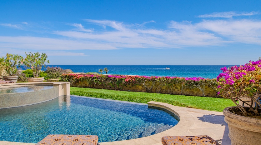 Poolside patio with ocean views