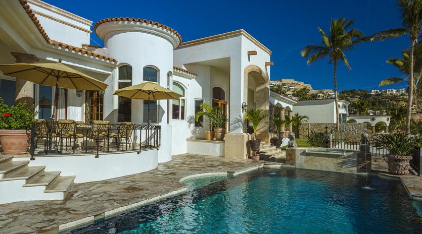 Poolside view of villa