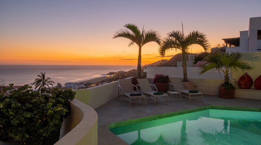 Poolside with incredible ocean view during sunset