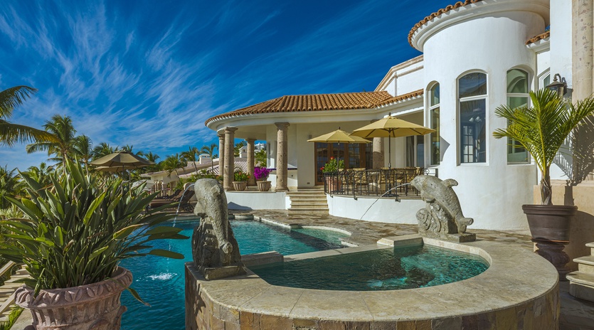 Poolside patio view of villa