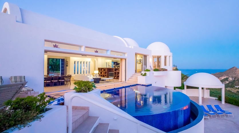 Outdoor patio with infinity pool