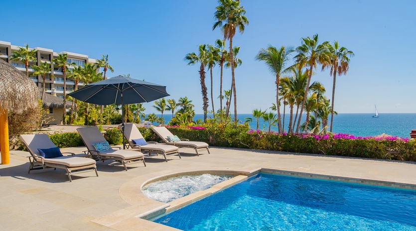 Poolside patio with ocean views