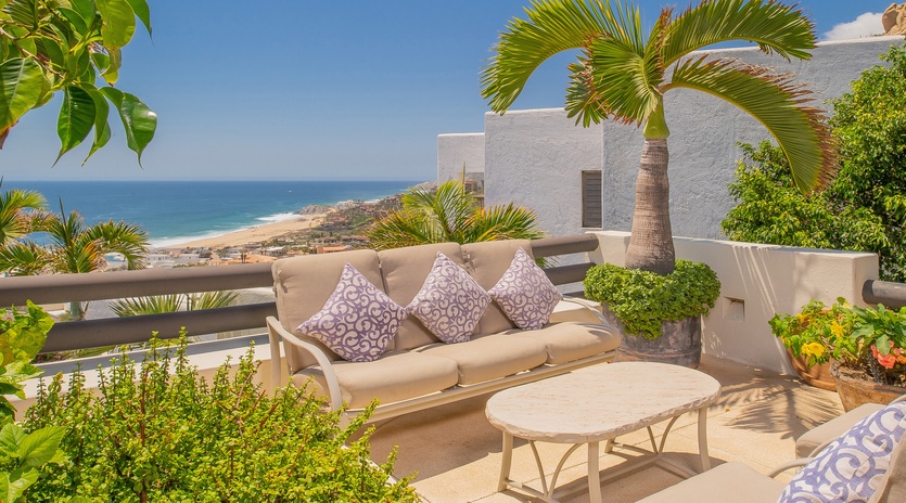 Outdoor patio with ocean view
