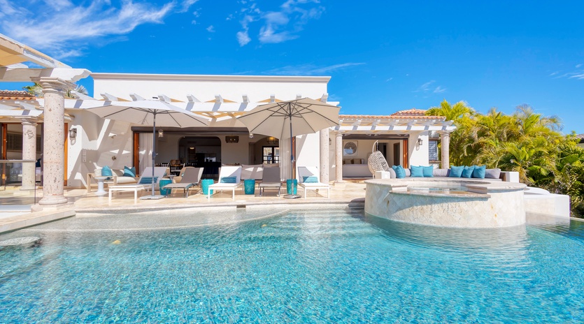 Poolside view of villa