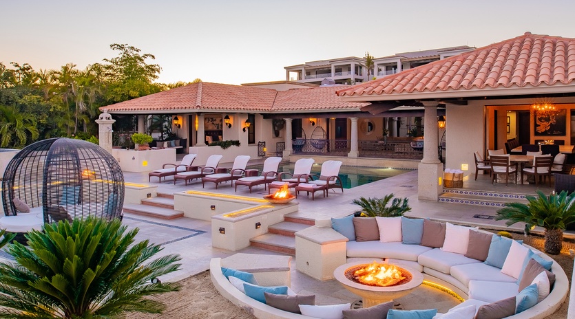 Patio with pool and firepit seating