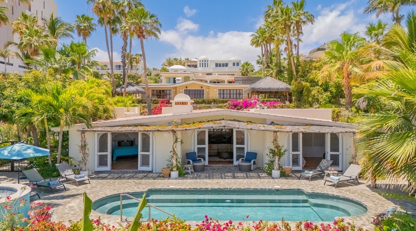 Sunny poolside patio