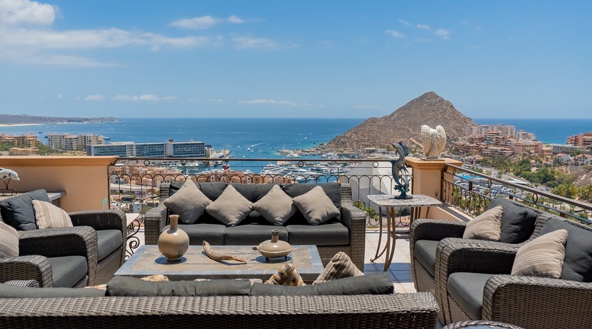 Upper terrace with expansive bay views