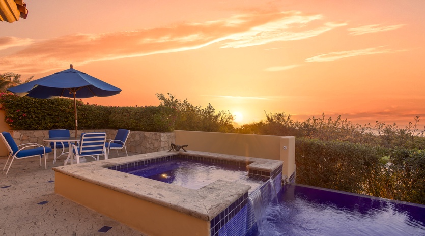 Poolside view during sunset