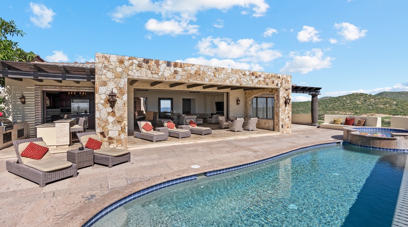 Poolside view of villa