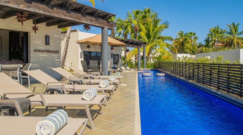 Sunny poolside patio