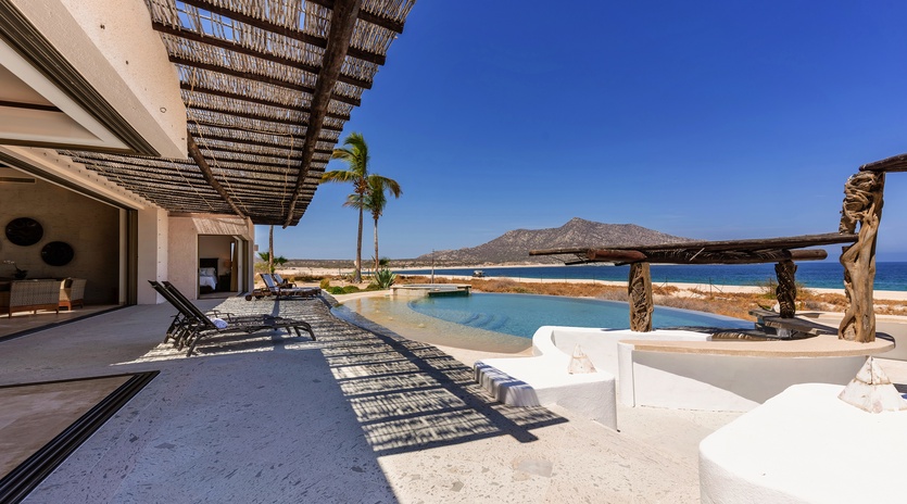 Poolside patio with ocean views