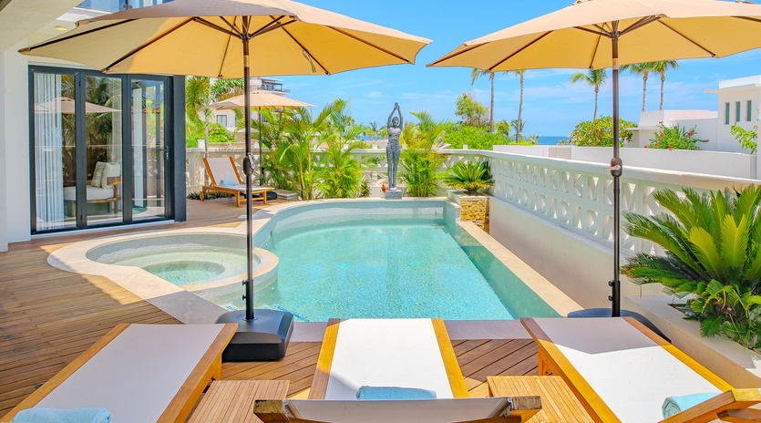 Sunny poolside patio