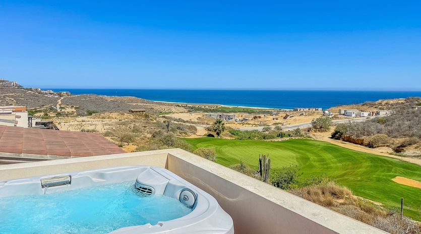 Rooftop terrace with hot tub and fire pit