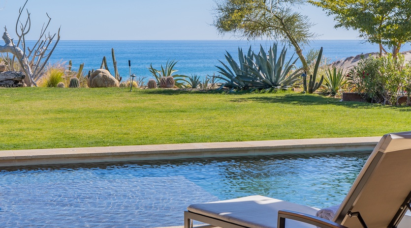 Poolside patio with ocean view