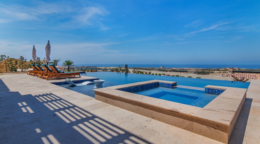 Poolside patio with ocean views