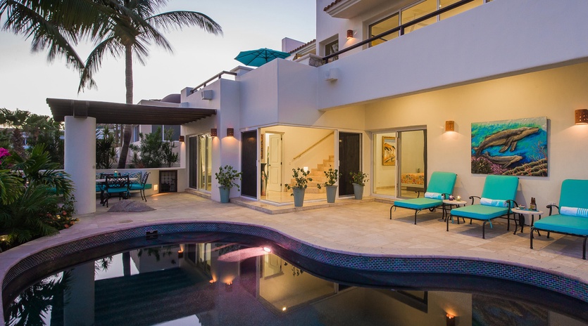 Patio with pool and view