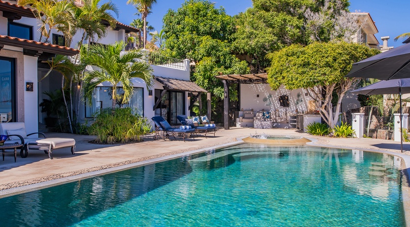 Poolside view of villa's exterior