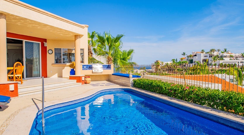 Poolside patio with ocean view