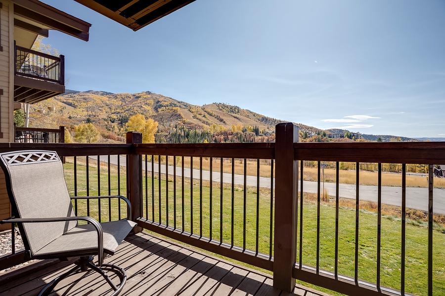 The property offers scenic mountain vistas and a peaceful setting adjacent to open green spaces and walking paths, providing a serene backdrop for your mountain retreat.