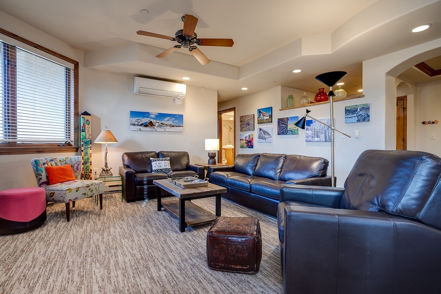 Sink into plush leather sofas where your group can gather, share stories, and plan tomorrow's adventures in this bright, welcoming living space designed for togetherness.