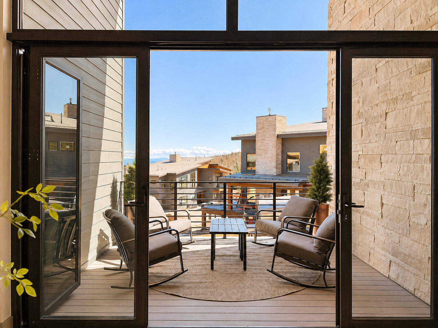 Step onto your private balcony and soak in stunning mountain views from your comfortable outdoor seating area—perfect for morning coffee or evening unwinding.