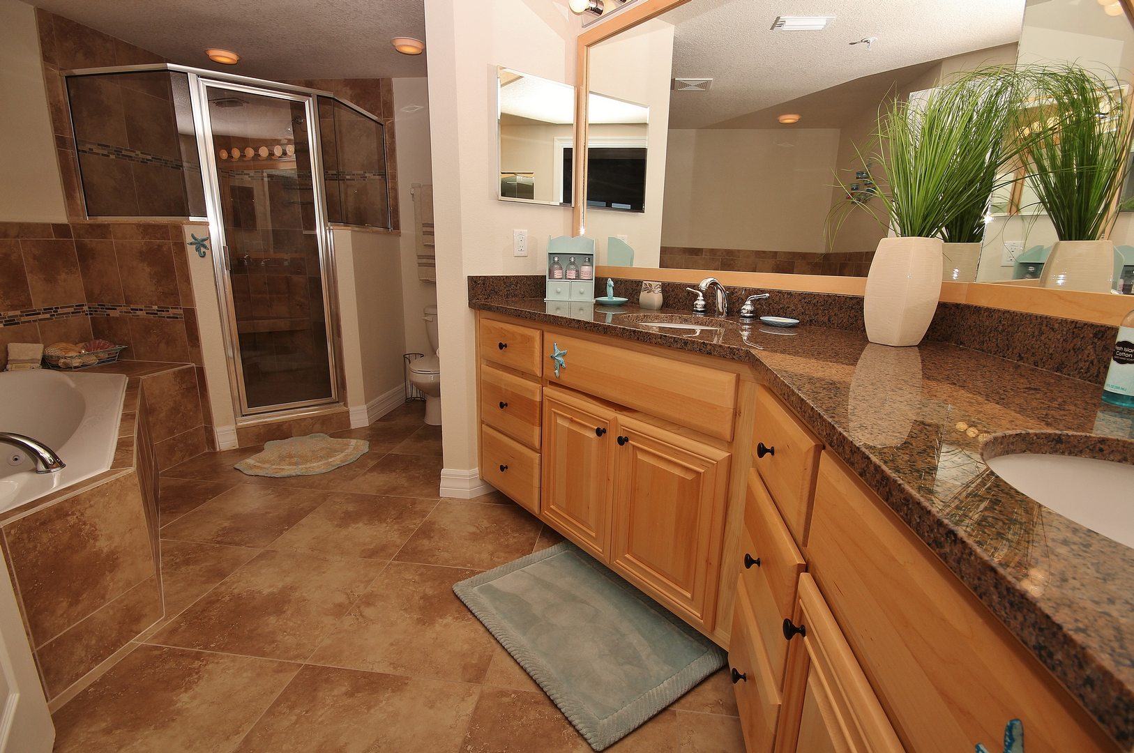 Ample counter space in primary bathroom