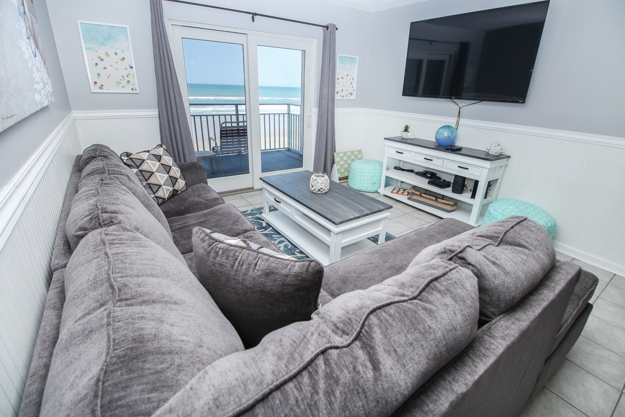 Cool toned coastal living room