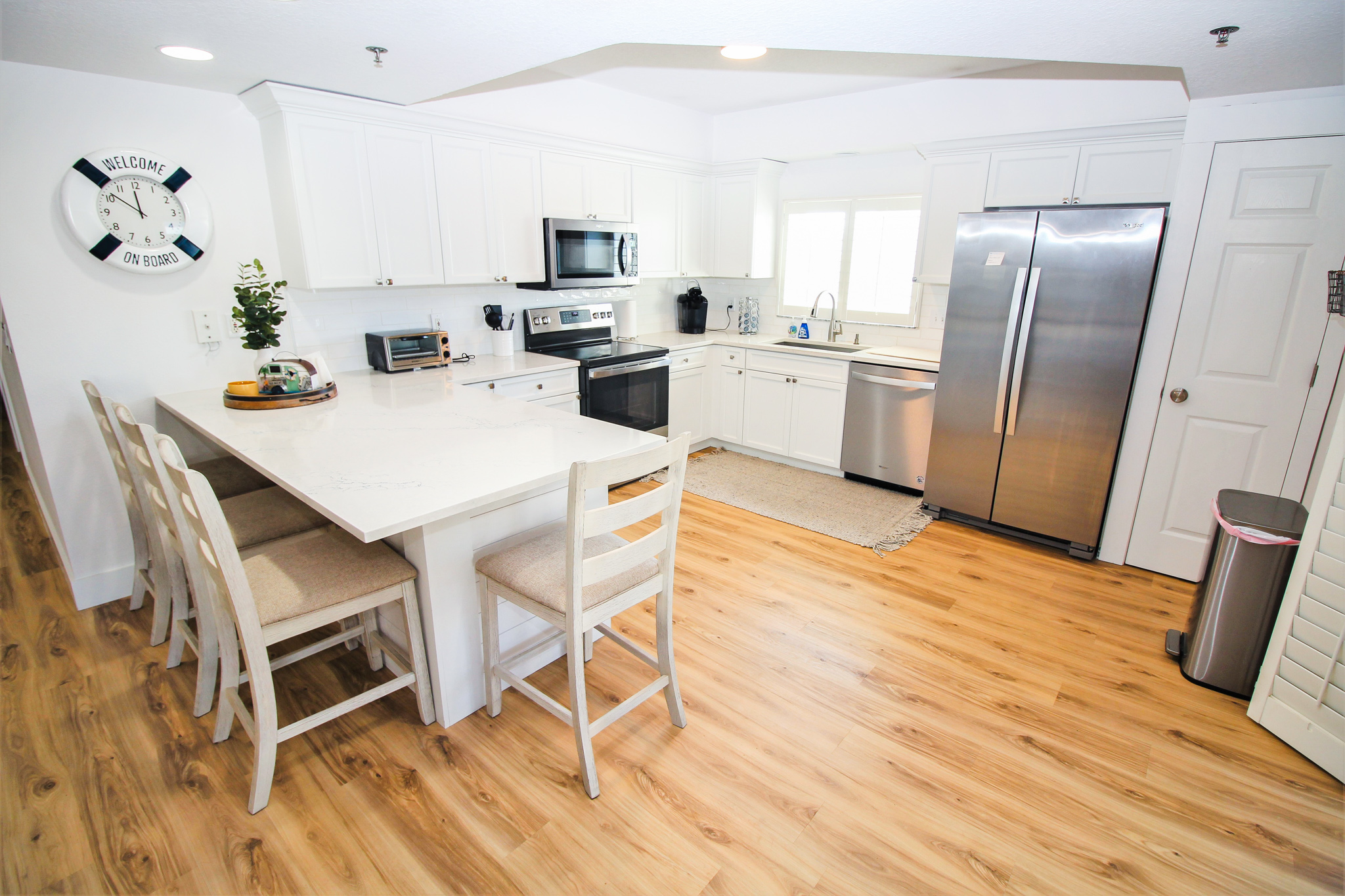 Bright kitchen with stainless steel appliances