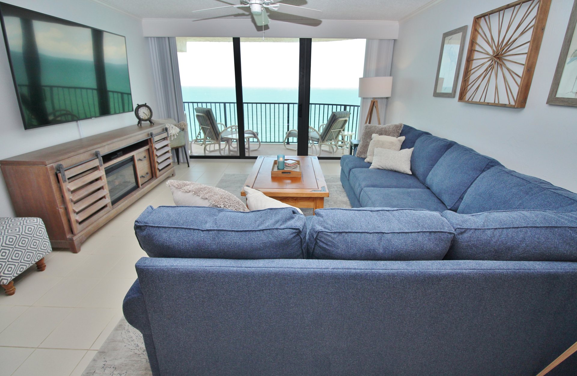 Living Room with a Big Comfy Couch and 24/7 Ocean Views